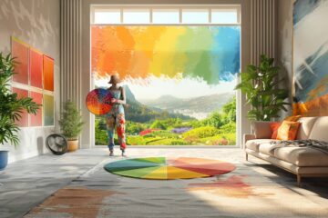 Palette de couleurs harmonieuses dans un salon de maison ouverte pour créer une cohésion parfaite